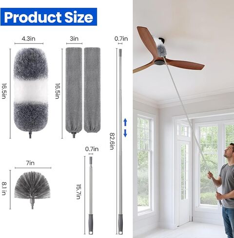 Extra-Long Dusters Kits with Extension Pole, Cobweb Duster, Microfiber Dusting Clothes for Gap, 5 in 1 Cleaning Tools with Extendable Long Handle, Blinds, High Ceilings and Fans, Cars and Furniture in Kuwait