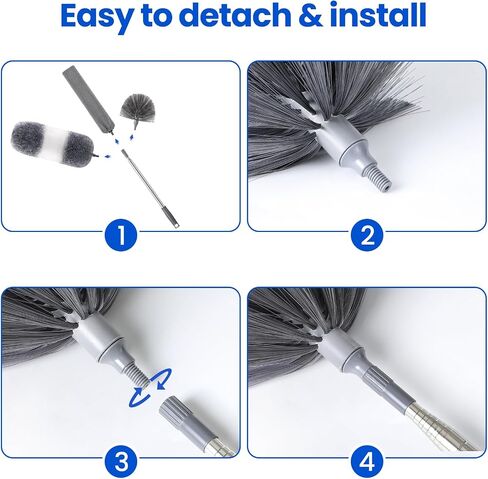 Extra-Long Dusters Kits with Extension Pole, Cobweb Duster, Microfiber Dusting Clothes for Gap, 5 in 1 Cleaning Tools with Extendable Long Handle, Blinds, High Ceilings and Fans, Cars and Furniture in Kuwait