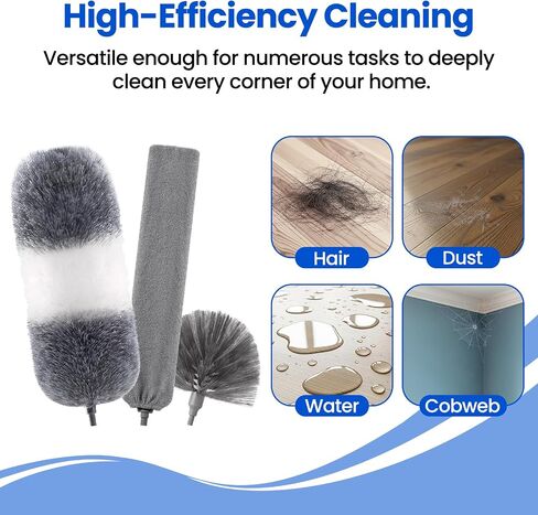Extra-Long Dusters Kits with Extension Pole, Cobweb Duster, Microfiber Dusting Clothes for Gap, 5 in 1 Cleaning Tools with Extendable Long Handle, Blinds, High Ceilings and Fans, Cars and Furniture in Kuwait