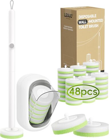 Wall Mounted Disposable Toilet Brush System with Holder, Toilet Bowl Cleaning Wand with Green Refills and One-Button Release, 1 Wand and Holder with 24 Green Refills in Kuwait