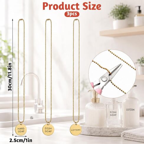 3 Pcs Lotion Soap Dispenser Chain Labels Tags Soap Dispenser Labels Soaps Lotion Dispensers Tags Hand Soaps Label Hanging Tag with Chain for Kitchen Bathroom Mason Jar Decoration in Kuwait