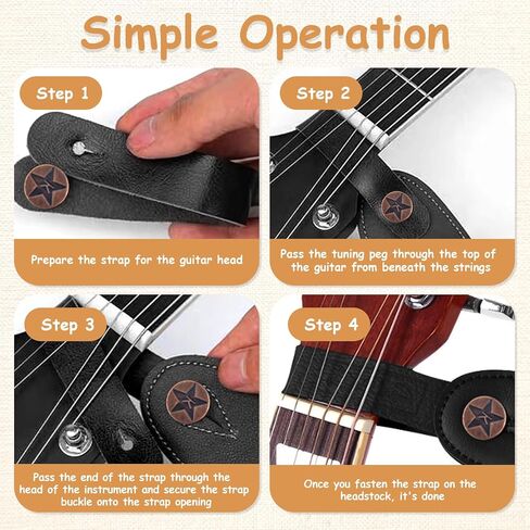 Guitar Strap Lock, Guitar Neck Strap Headstock Tie for Acoustic Ukulele Strap & Mandolin, Musical Instrument Parts Replacement for Music Lovers and Beginner Black in Kuwait