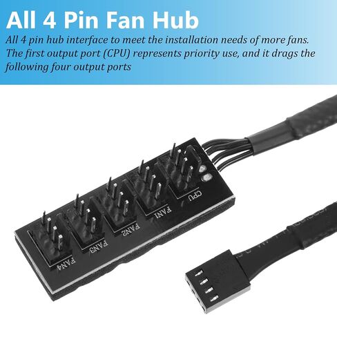 2 Pack PWM Fan Hub, PC Fan Hhub 4 Pin 1 to 5 Way Cooling Fans Power Extension Cable Adapter Fans Splitter for PC Motherboard Case 4 Pin/3Pin in Kuwait