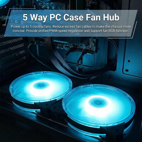 2 Pack PWM Fan Hub, PC Fan Hhub 4 Pin 1 to 5 Way Cooling Fans Power Extension Cable Adapter Fans Splitter for PC Motherboard Case 4 Pin/3Pin in Kuwait