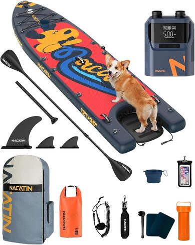 NACATIN Inflatable Stand Up Paddle Board - Premium SUP Board with Dog Ramp Kit, Complete SUP Set Paddle Boards for Adults with Single/Double Paddle, Backpack, Suitable for Paddle Boarding with Dog in Kuwait