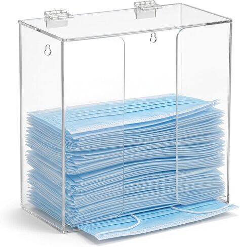 QWORK Face Mask Dispenser Box, Clear Acrylic Glove Holder, Stylish Storage Solution with Tabletop and Wall Mount Options in Kuwait
