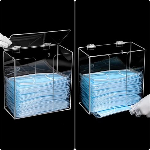 QWORK Face Mask Dispenser Box, Clear Acrylic Glove Holder, Stylish Storage Solution with Tabletop and Wall Mount Options in Kuwait