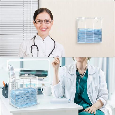 QWORK Face Mask Dispenser Box, Clear Acrylic Glove Holder, Stylish Storage Solution with Tabletop and Wall Mount Options in Kuwait