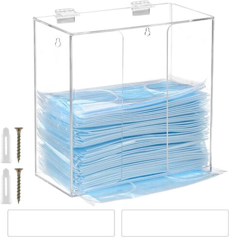 QWORK Face Mask Dispenser Box, Clear Acrylic Glove Holder, Stylish Storage Solution with Tabletop and Wall Mount Options in Kuwait