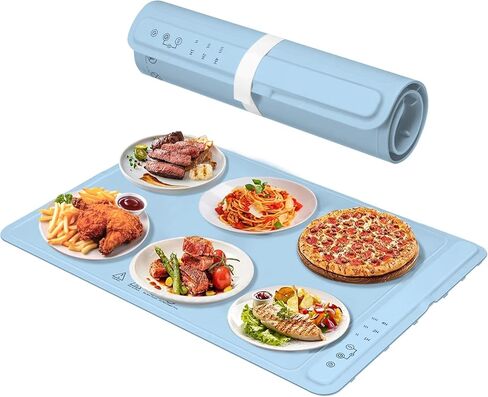 Fast Heating Warming Mat for Food with 3 Temperature and 4 Timer Settings,Waterproof Fexible Silicone Food Heating Mat with UV Coating Easy to Clean and Storage(Blue, 60x40CM) in Kuwait