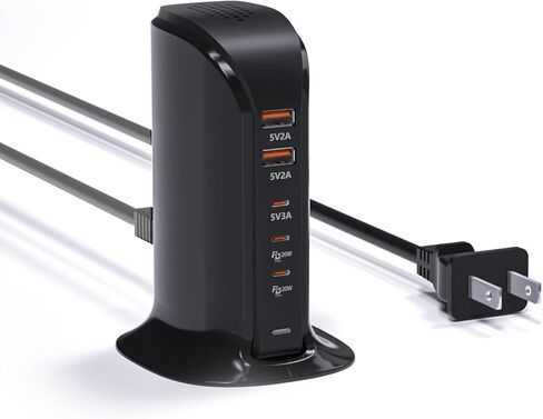 محطة شحن لأجهزة متعددة ، برج VPSUN 50W USB Charger ، HUR Multi 6 Port USB HUB متوافق مع iPhone 15/14/14 PRO/14 PRO MAX/Android/Samsung/Tablet ، إلخ (Pink ، 50W) in Kuwait