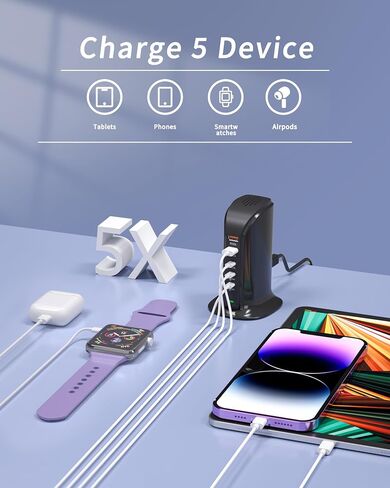 محطة شحن لأجهزة متعددة ، برج VPSUN 50W USB Charger ، HUR Multi 6 Port USB HUB متوافق مع iPhone 15/14/14 PRO/14 PRO MAX/Android/Samsung/Tablet ، إلخ (Pink ، 50W) in Kuwait