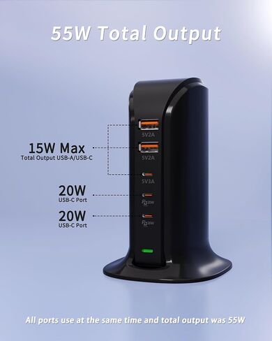 محطة شحن لأجهزة متعددة ، برج VPSUN 50W USB Charger ، HUR Multi 6 Port USB HUB متوافق مع iPhone 15/14/14 PRO/14 PRO MAX/Android/Samsung/Tablet ، إلخ (Pink ، 50W) in Kuwait