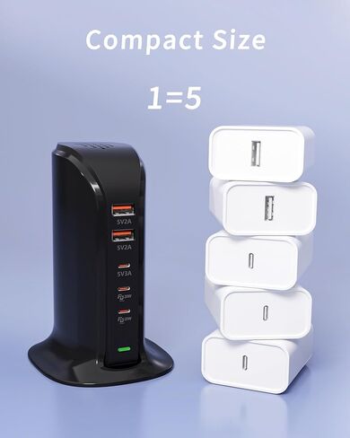 محطة شحن لأجهزة متعددة ، برج VPSUN 50W USB Charger ، HUR Multi 6 Port USB HUB متوافق مع iPhone 15/14/14 PRO/14 PRO MAX/Android/Samsung/Tablet ، إلخ (Pink ، 50W) in Kuwait