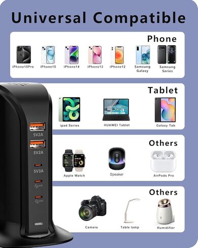 محطة شحن لأجهزة متعددة ، برج VPSUN 50W USB Charger ، HUR Multi 6 Port USB HUB متوافق مع iPhone 15/14/14 PRO/14 PRO MAX/Android/Samsung/Tablet ، إلخ (Pink ، 50W) in Kuwait