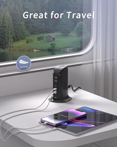 محطة شحن لأجهزة متعددة ، برج VPSUN 50W USB Charger ، HUR Multi 6 Port USB HUB متوافق مع iPhone 15/14/14 PRO/14 PRO MAX/Android/Samsung/Tablet ، إلخ (Pink ، 50W) in Kuwait