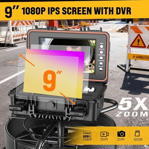 Anysun Sewer Camera Self Leveling 100ft، كاميرا فحص المجاري مع علامة متر، شاشة HD، DVR، 12 مصباح LED قابل للتعديل، كابل 7 مم، بطارية قابلة لإعادة الشحن 5100 مللي أمبير، بطاقة 32 جيجابايت in Kuwait