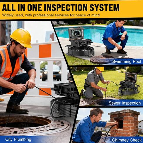 Anysun Sewer Camera Self Leveling 100ft، كاميرا فحص المجاري مع علامة متر، شاشة HD، DVR، 12 مصباح LED قابل للتعديل، كابل 7 مم، بطارية قابلة لإعادة الشحن 5100 مللي أمبير، بطاقة 32 جيجابايت in Kuwait