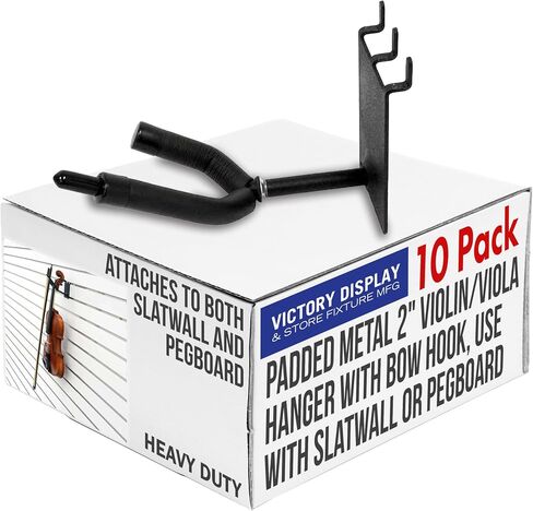 Padded Metal 2" Violin/Viola Hanger with Bow Hook, Can Be Used as a Slatwall or Pegboard Mounted Display (Quantity 1) (1, Black) in Saudi Arabia