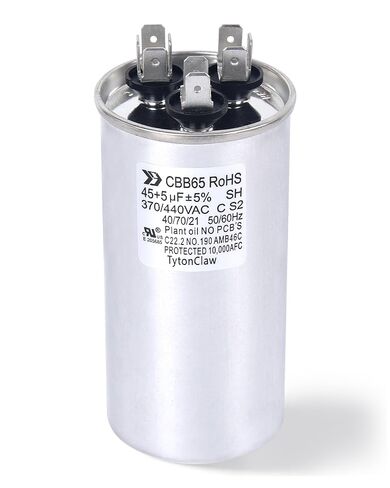 [UL Recognized] 45+5 µF 45/5 MFD ±5% Dual Run Capacitor for Condenser | 370/440VAC CBB65 HVAC capacitor for AC condenser, fan motor, compressor, heat pump. Match 45+5 µF; replaces 97F9895, 27L880 in Kuwait