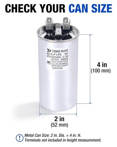 [UL Recognized] 45+5 µF 45/5 MFD ±5% Dual Run Capacitor for Condenser | 370/440VAC CBB65 HVAC capacitor for AC condenser, fan motor, compressor, heat pump. Match 45+5 µF; replaces 97F9895, 27L880 in Kuwait