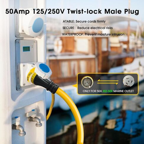 محول مقسم الطاقة Y من Marine Shore، NMEA SS2-50P ذكر 50Amp إلى 2X 30Amp L5-30R أنثى مع حلقة قفل، 50A إلى سلك طاقة الشاطئ المزدوج 30A، قائمة ETL، 3FT in Kuwait