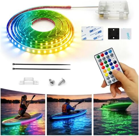 أضواء شريطية LED تعمل بالبطارية RGB+IC Dream Color Chasing Marine Boat مع جهاز تحكم عن بعد، 2 حزمة 6.56FT IP68 مقاومة للماء WS2812B ضوء كاياك SUP قابل للعنونة لألواح التجديف والزوارق وعربة الجولف in Kuwait