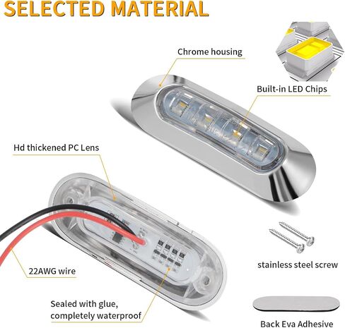 KEING 4 قطع 4LED RGBW أضواء مجاملة للقوارب، 4 ألوان بيضاوية داخلية على سطح السفينة Transom Stern أضواء ملاحة لقارب صيد عائم، قارب شراعي كاياك مقاوم للماء in Kuwait