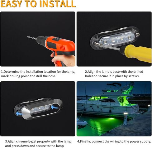 KEING 4 قطع 4LED RGBW أضواء مجاملة للقوارب، 4 ألوان بيضاوية داخلية على سطح السفينة Transom Stern أضواء ملاحة لقارب صيد عائم، قارب شراعي كاياك مقاوم للماء in Kuwait