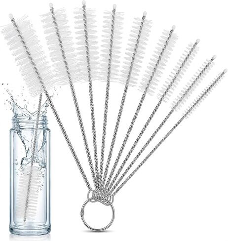 Mini Straw & Pipe Cleaning Nylon Brushes | 10 Brush Set | 8 inch Length | Flexible, Non-Scratch, Rust-Resistant Steel Handle | Reusable Straws, Pipes, Tubes, Mini Bottles etc in Kuwait
