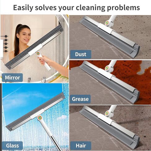 Floor Squeegee for Concrete Floor, Squeegee for Floor with 180° Rotating Head & 63" Long Handle, Garage Floor Squeegee Broom for Epoxy, Pet Hair, Water Removal, Tile Floor, Shower Glass, Driveway in Kuwait