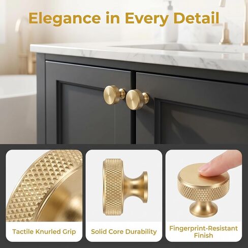 10 Pack Champagne Bronze Cabinet Knobs, Knurled Kitchen Cabinet Knobs for Dresser Drawers, Solid Metal Round Drawer Pulls, Gold Hardware for Cupboard and Wardrobe, 1.2 Inch Diameter (Champagne Gold) in Saudi Arabia