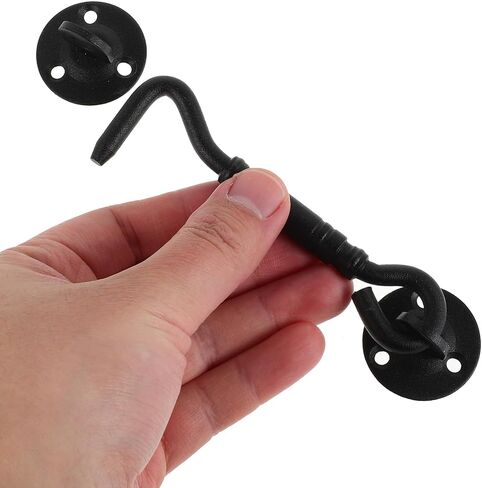 Ciieeo Stainless Steel Black Heavy-Duty Hook Latch with 4-inch Round Base Gate Hardware for Outdoor Screen Doors and Window Accessories in Kuwait