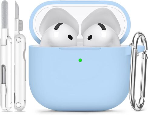 متوافق مع AirPods 4 Case 2024 مع طقم أنظف ، علبة حماية من السيليكون الناعمة للجيل الرابع من Apple Airpods مع حبل مضاد للنساء للنساء ، وملحقات Airpod Case مع سلسلة مفاتيح ، أسود ، أسود in Kuwait