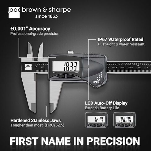 Brown & Sharpe 6" Digital Caliper, IP67 Stainless Steel, Large LCD Display, Locking Screw, ABS/DIFF Measurement, Inch & Millimeter Conversion, High-Contrast Readings in Kuwait