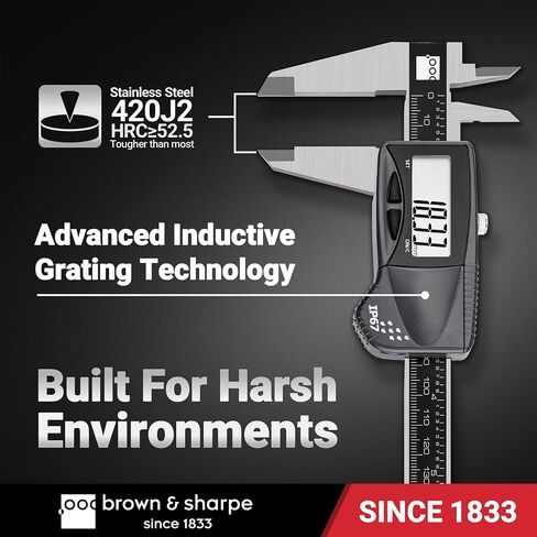 Brown & Sharpe 6" Digital Caliper, IP67 Stainless Steel, Large LCD Display, Locking Screw, ABS/DIFF Measurement, Inch & Millimeter Conversion, High-Contrast Readings in Kuwait