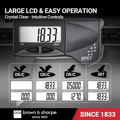 Brown & Sharpe 6" Digital Caliper, IP67 Stainless Steel, Large LCD Display, Locking Screw, ABS/DIFF Measurement, Inch & Millimeter Conversion, High-Contrast Readings in Kuwait