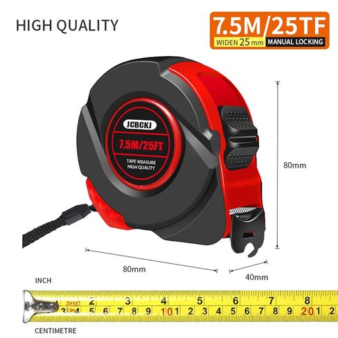 25 FT Industrial Tape Measure, Self-Locking Heavy-Duty Steel Ruler with Easy to Read Scale, Suitable for Engineers and Decorators to Measure, Standard Public Tape Measure (Red) in Kuwait