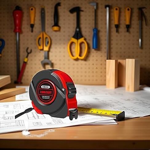 25 FT Industrial Tape Measure, Self-Locking Heavy-Duty Steel Ruler with Easy to Read Scale, Suitable for Engineers and Decorators to Measure, Standard Public Tape Measure (Red) in Kuwait