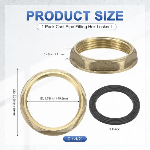 M METERXITY Flange Hex Lock Nut (G 1-1/2 Inch Female Thread) 1 PCS - Brass Pipe Fitting Locknuts & with Silicone Washer, Apply to Kitchen Sink Plumbing/Bathroom Basin in Kuwait