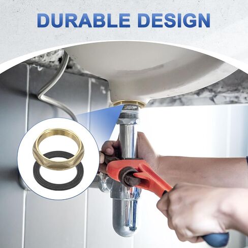 M METERXITY Flange Hex Lock Nut (G 1-1/2 Inch Female Thread) 1 PCS - Brass Pipe Fitting Locknuts & with Silicone Washer, Apply to Kitchen Sink Plumbing/Bathroom Basin in Kuwait
