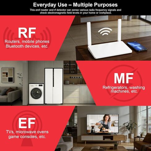 جهاز قياس وكاشف EMF 3 في 1، جهاز اختبار RF EF MF محمول قابل لإعادة الشحن مع إنذار الصوت والضوء، لإشارة WiFi المنزلية والإلكترونيات in Kuwait
