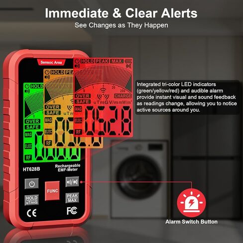 جهاز قياس وكاشف EMF 3 في 1، جهاز اختبار RF EF MF محمول قابل لإعادة الشحن مع إنذار الصوت والضوء، لإشارة WiFi المنزلية والإلكترونيات in Kuwait