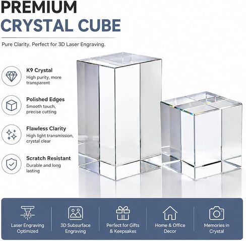 Crystal Blank Blocks 6 Pack, 1.97 x 1.97 x 3.15 Inches Cube Crystal Blanks for 2D&3D Laser Engraving, Clear Optical Glass Cubes for Subsurface Photo Engraving, DIY and Making Gifts in Kuwait