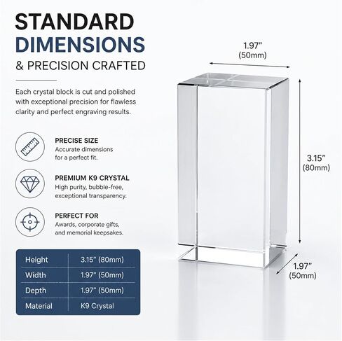 Crystal Blank Blocks 6 Pack, 1.97 x 1.97 x 3.15 Inches Cube Crystal Blanks for 2D&3D Laser Engraving, Clear Optical Glass Cubes for Subsurface Photo Engraving, DIY and Making Gifts in Kuwait