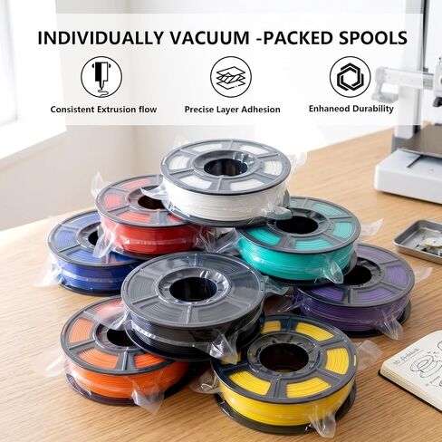 PLA Filament 1.75mm, 8 Rolls*250g 3D Printer Filament Bundle for Beginners | Vacuum Sealed, Low Warping, Assorted 8 Colors, Neatly Wound, Smooth Printing for Beginners in Kuwait