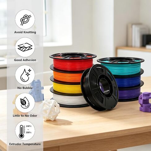 PLA Filament 1.75mm, 8 Rolls*250g 3D Printer Filament Bundle for Beginners | Vacuum Sealed, Low Warping, Assorted 8 Colors, Neatly Wound, Smooth Printing for Beginners in Kuwait