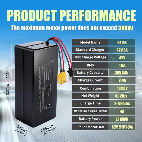 حزمة بطارية Jetson الكهربائية 36V 6Ah 216Wh / لـ Jetson Bolt Pro وBYU E-Bike متوافقة مع محركات 100W-350W، والسكوتر الإلكتروني، والدراجات الترابية الكهربائية، وتخزين الطاقة الشمسية (6Ah) in Kuwait