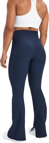 Vivian Womens Flare Tummy Control Leggings with Pockets Long Bootleg High Waist Yoga Pants with Hem Slit and Waist Cross in Kuwait