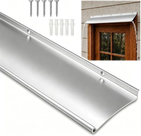 4" Extra-Wide Door Rain Drip Guard, Heavy Duty Aluminum Window Rain Diverter, Door Rain Deflector with Pre Drilled Holes and Expansion Screws (Black, 1pcs) in Kuwait